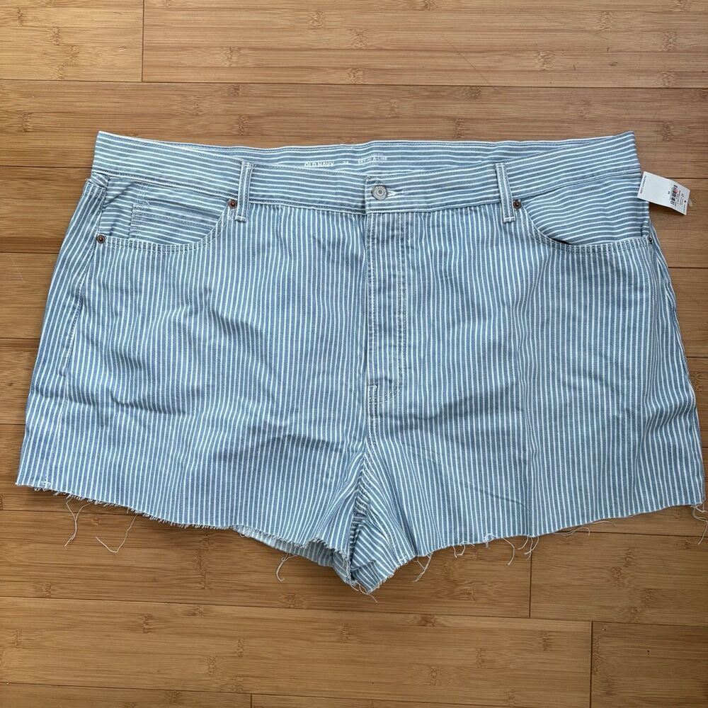 Old Navy Womens High Rise Button Fly Cut Off Shorts Plus Size 24 Railroad Stripe